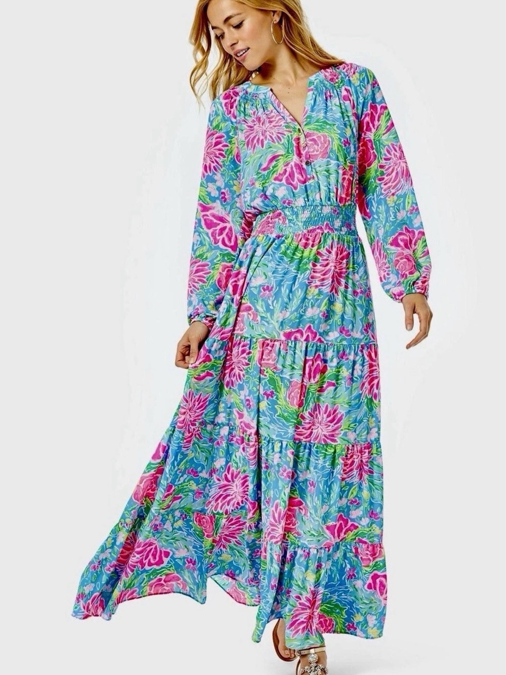 Lilly Pulitzer Paulina Maxi Dress Bunny Business Print Size Small